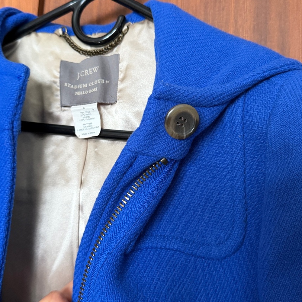 J. Crew Bold Cobalt Blue Wool Stadium Coat - Picture 4 of 7